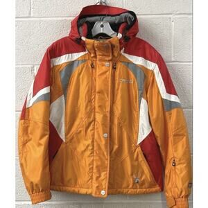 Spyder Ski Snowboarding Jacket Large Coat 12 Orange Hood Thinsulate Skirt Vented